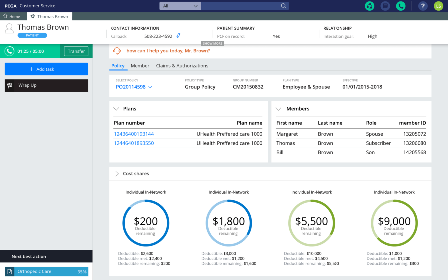 Pega Customer Service for Healthcare Patient Profile