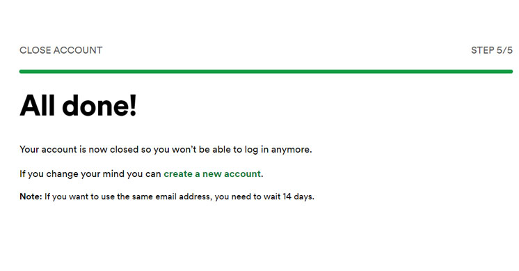 Spotify Account Closed Success