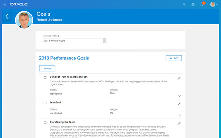 Oracle HCM Cloud Performance Goal Dashboard