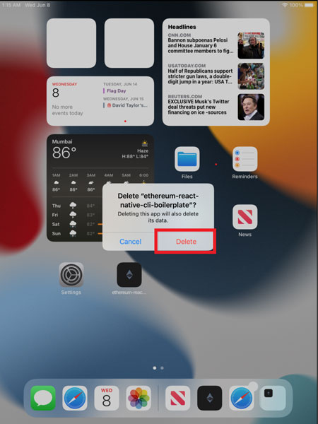 Confirm deleting app in iPad