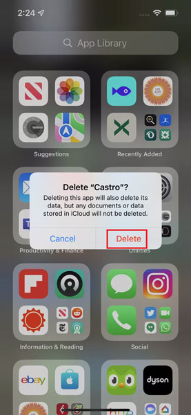 Confirm deleting app in iPhone