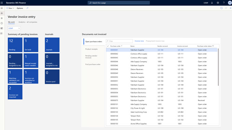 Dynamics 365 Vendor Invoice Entry