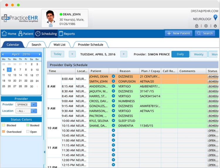 PracticeEHR Calendar