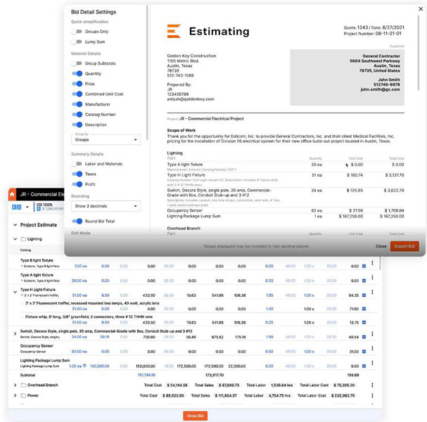 Cost estimation setup in Procore