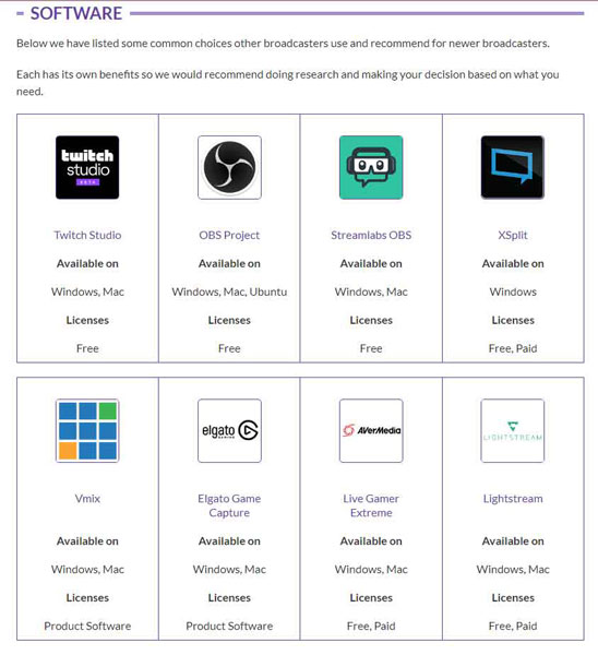 Twitch recommended Software for broadcasting
