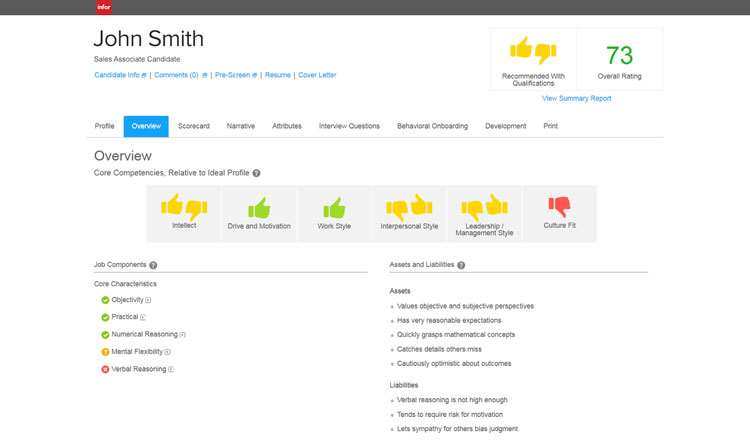 Infor Talent Science Candidate Overview