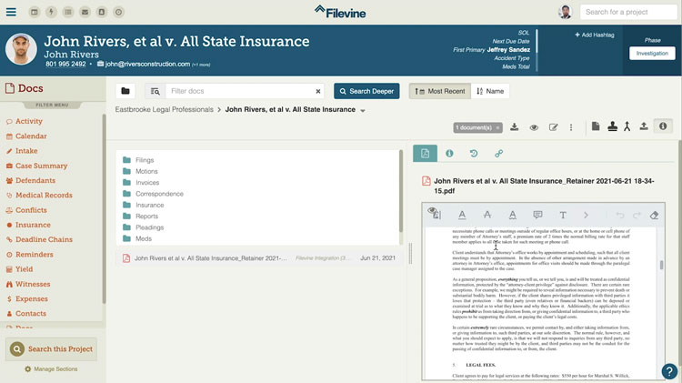 View, edit and manage documents with Filevine