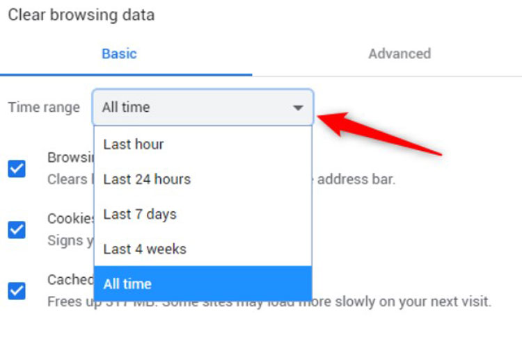 Select Time Range to Clear Browsing Data in Google Chrome