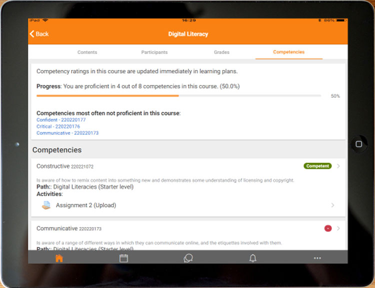 Tracking learning progress with Moodle LMS App