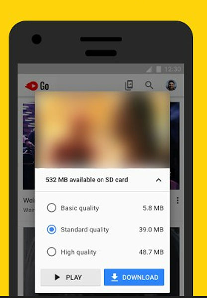 Select Video Resolution to Download in YouTube Go