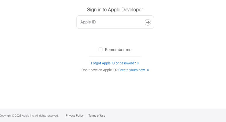 Apple Developer Sign In Page