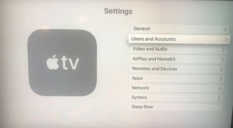 Apple TV Settings Page