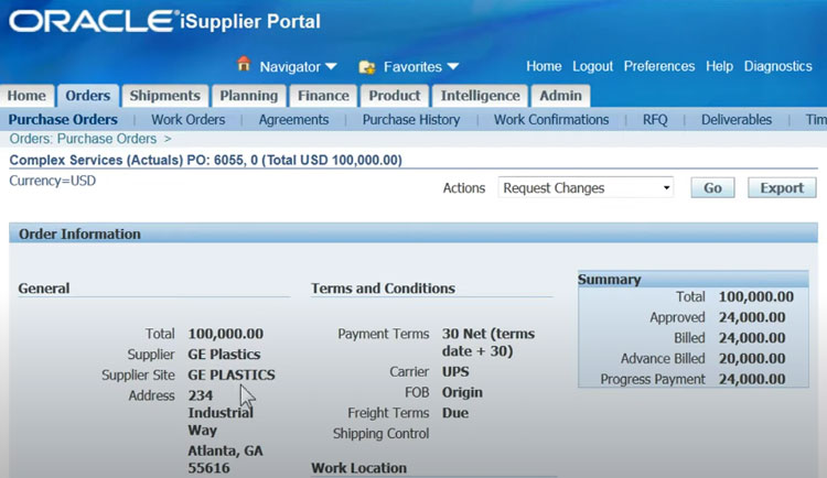 Oracle iSupplier Portal Order Management Module