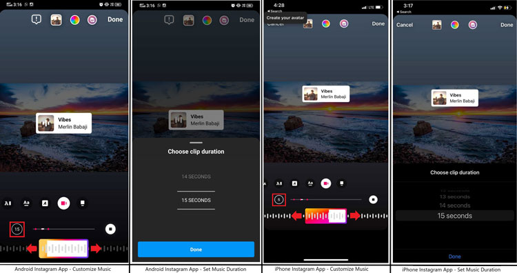 Customize music to add to Instagram story