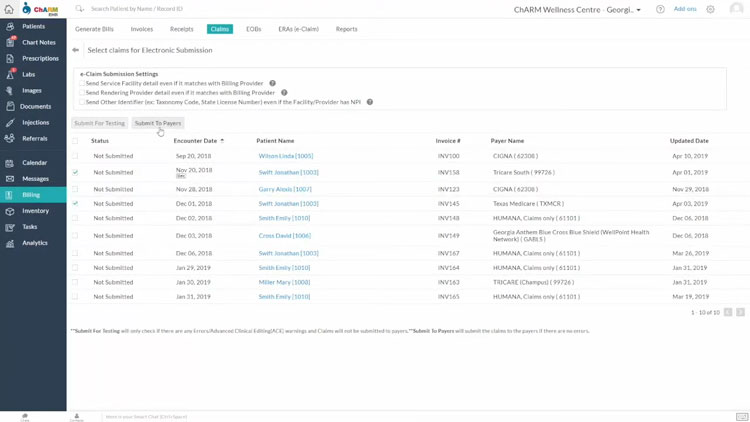 Submitting claims to payers directly from ChARM EHR