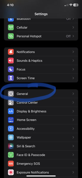 General Settings in iPhone Settings App