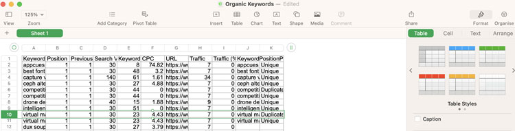 Identify and Remove Duplicates in Apple Numbers