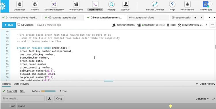 Creating Consumption Layer of ETL with Snowflake