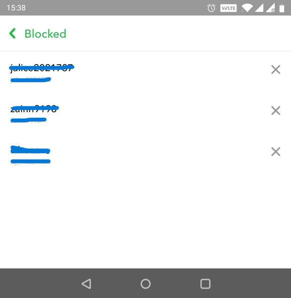 Snapchat Blocked List