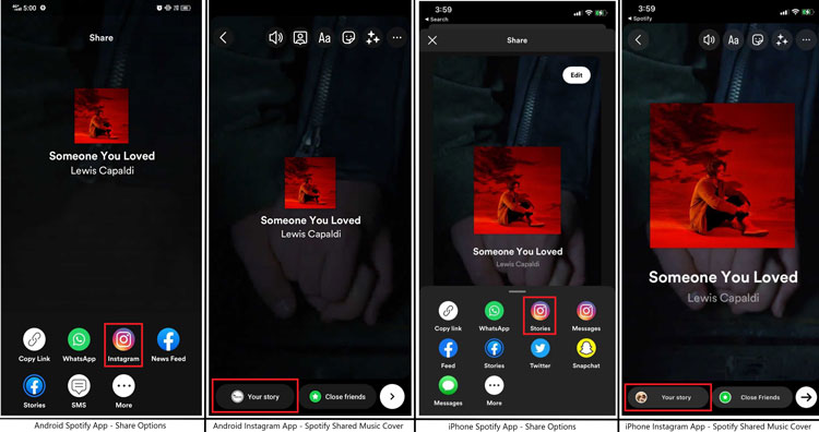 Share Music to Instagram Story from Spotify