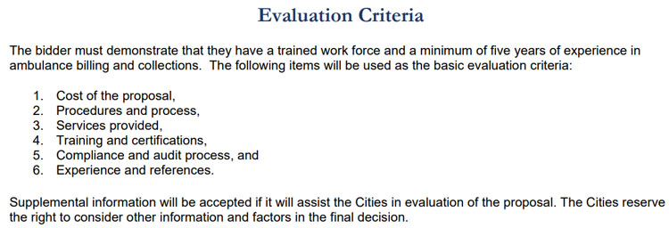 Medical Billing RFP Evaluation Criteria