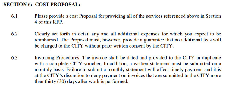 Cost Proposal Sction in a Medical Billing RFP