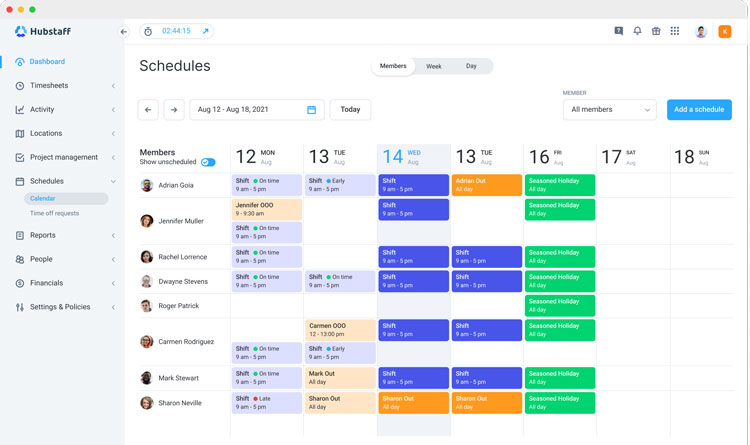 Hubstaff Employee Scheduling Dashboard