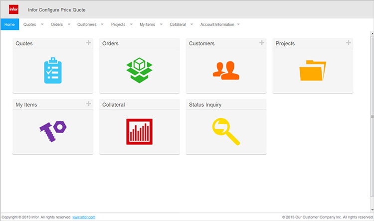 Infor Configure Price Quote Home Page