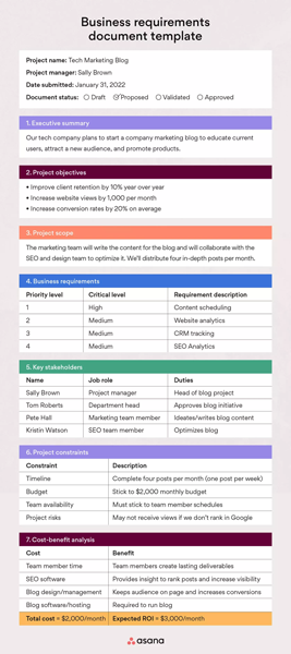 Asana Business Requirements Document Template