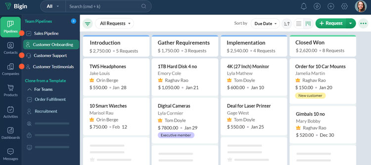 Customer Pipelines Management with Bigin by Zoho CRM