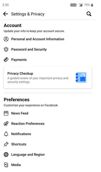 Facebook On App Setting & Privacy