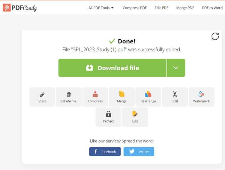 PDF Candy Edit Success and Download Page