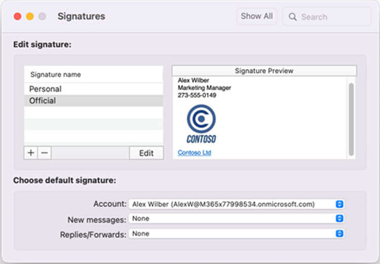 Outlook Signatures Settings in macOS