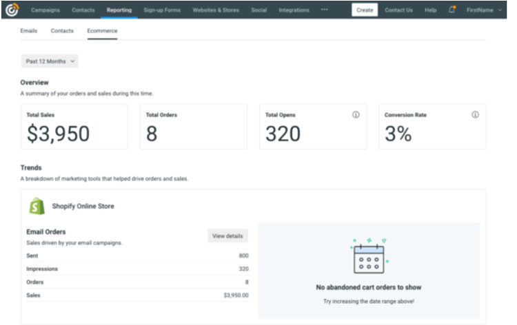 Constant Contact eCommerce Reporting