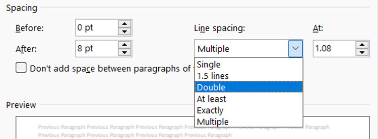 Line Spacing Double Option