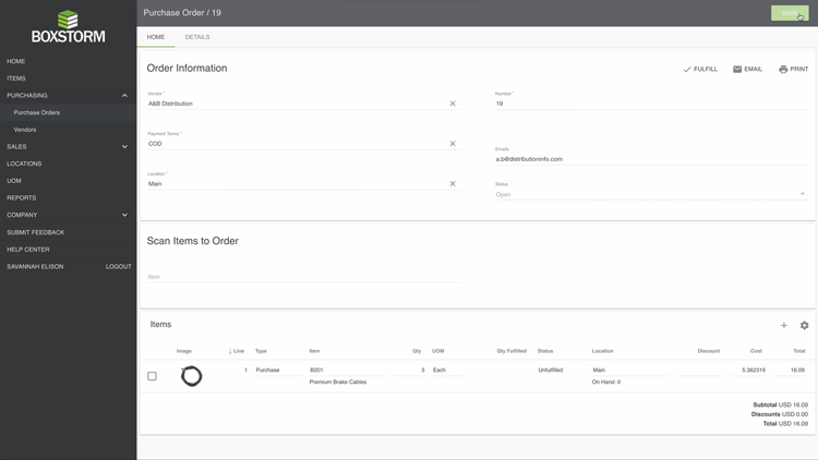 Purchase Order Management in Boxstorm