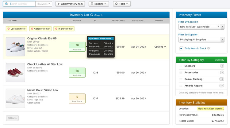 Inventory Filters in SalesBinder