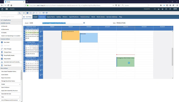 IBM Maximo Work Order Calendar