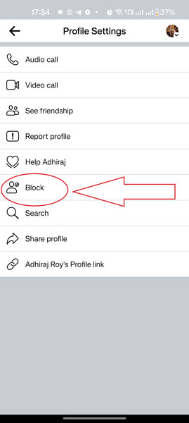 Facebook Mobile Profile Settings Block Option