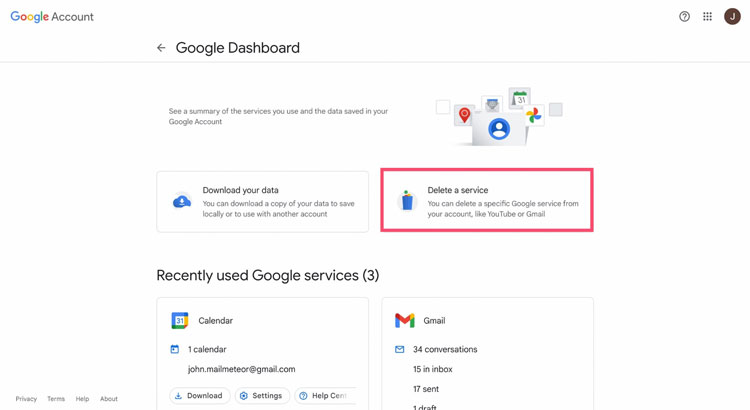 Delete a Service Option on Google Dashboard