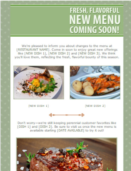 Constant Contact New Menu Email Template