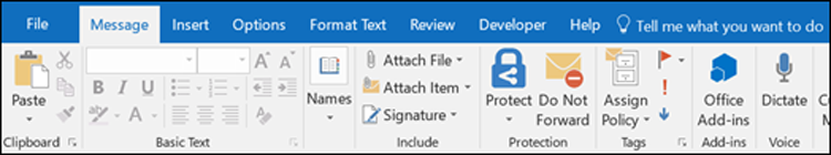 Message Tab Open in Outlook Classic Ribbon