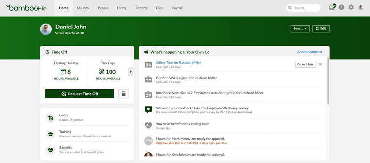 Personalized Employee Dashboard in BambooHR