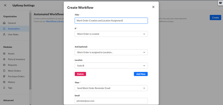 UpKeep Workflow Automation