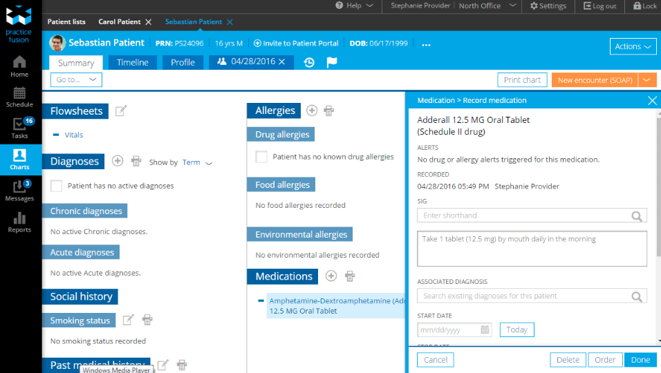 Review medication history, drug interaction using e-prescribing features