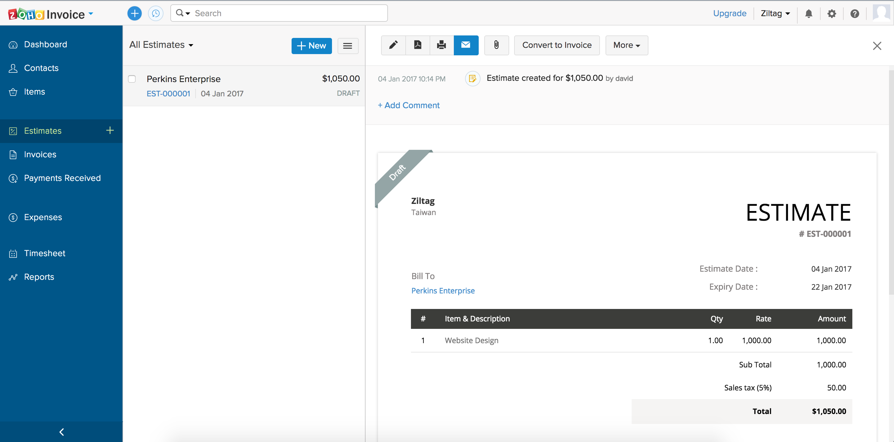 Zoho Books Invoice Module