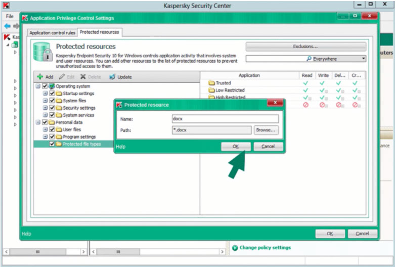 Kespersky Application Privilege Control Settings