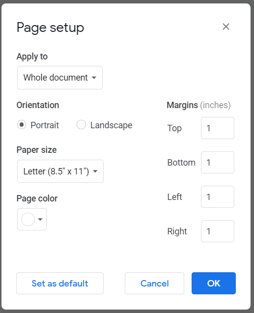 One inch margins