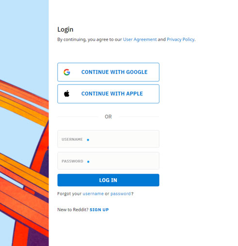 Reddit - Login Screen