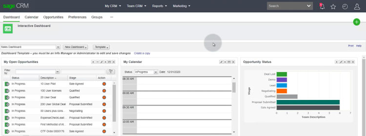 Sage CRM Dashboard